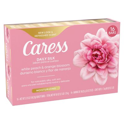 Caress Silkening Daily Silk Beauty Bar, Weiße Pfirsich- & Orangenblüten, 106 g, 16 Stück