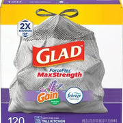 Glad ForceFlex Max Strength Tall Kitchen Drawstring Trash Bags, Gain Lavender 13 gal., 120 ct.