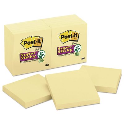 Post-it Notes Super Sticky - Canary Yellow Note Pads, 3 x 3, 90/Pad - 12 Pads/Pack