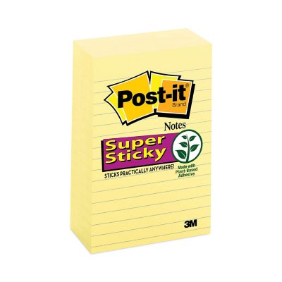 Post-it Notes Super Sticky - Canary Yellow Note Pads, 4 x 6, Lined, 90/Pad - 5 Pads/Pack