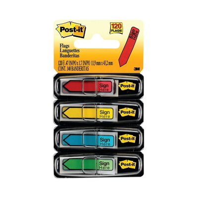 Post-it Flags - Arrow Message 1/2" Flags - "Sign Here" - 4 Colors w/Dispensers - 120/Pack