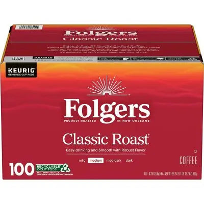 Folgers Classic Medium Roast K-Cup Coffee Pods, 100 ct.