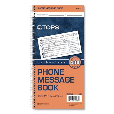 TOPS - دفتر رسائل سلكي، 2-3/4 × 5، من جزأين بدون ورق كربون، 400 رسالة في الدفتر