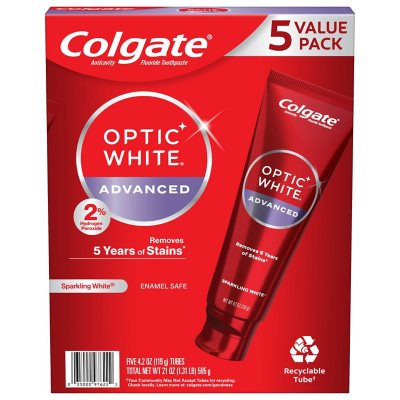 Colgate Optic White Advanced Teeth Whitening Sparkling White Toothpaste, 4.2 oz., 5 pk.