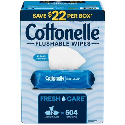 مناديل Cottonelle Freshcare المبللة القابلة للرمي في المرحاض، 12 عبوة، 504 مناديل