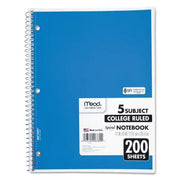 Mead 5 Subject Notebook, College Rule, 8-1/2 x 11, White, 200 Sheets per Pad