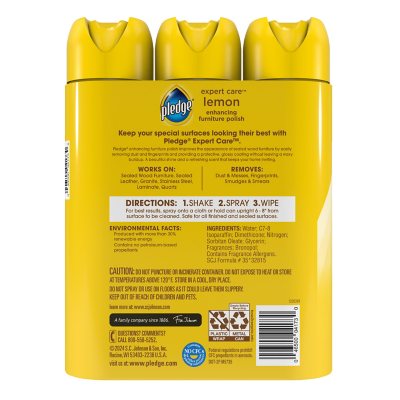 Pledge Furniture Enhancing Polish Spray, Lemon, 3ct., 29 oz.