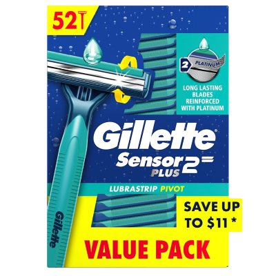 Gillette Sensor2 Plus Lubrastrip Pivoting Head Disposable Razors, 52 ct.
