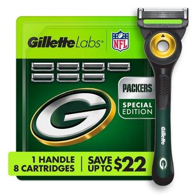 Gillette Labs NFL Green Bay Packers Herrenrasierer, Griff + 8 Klingen