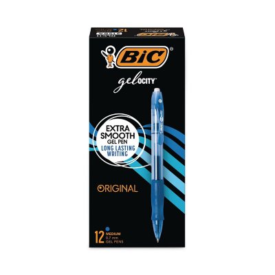 قلم جل BIC Gel-ocity قابل للسحب، حبر أزرق، 0.7 ملم، متوسط، 12 قطعة.