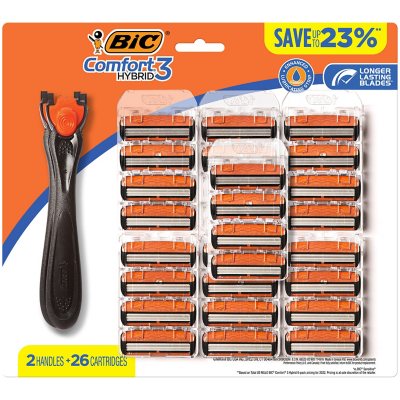 BIC Comfort 3 Hybrid Rasierer, 2 Griffe + 26 Ersatzklingen
