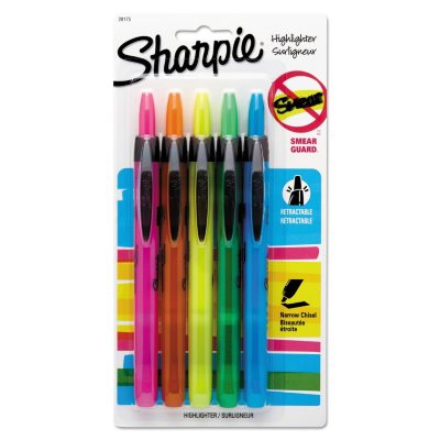 شاربي - أقلام تمييز قابلة للسحب، رأس إزميلي، ألوان فلورسنت متنوعة - 5/طقم
