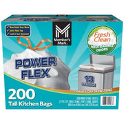 أكياس قمامة المطبخ الطويلة Member's Mark Power Flex، سعة 13 جالونًا، برائحة منعشة، 200 قطعة.