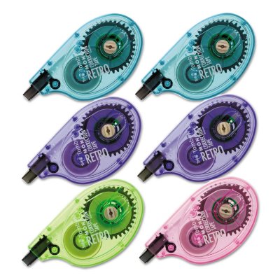 Tombow(R) MONO Original Correction Tape, Asst RetroColor Applicators, 1/6" x 394", 6pk.