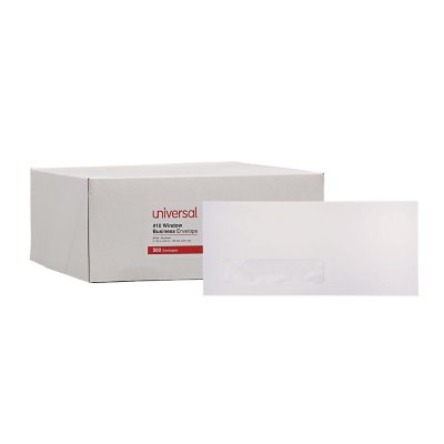 Universal(R) مغلف نافذة للأعمال، #10، 4 1/8 بوصة × 9 1/2 بوصة، أبيض، 500/صندوق