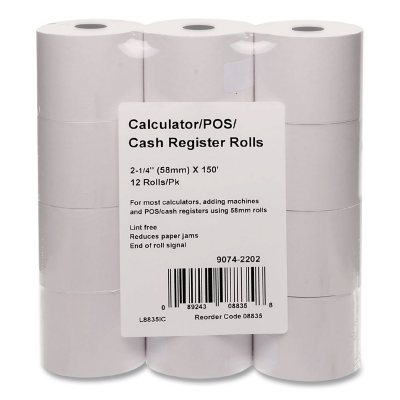 Iconex Impact Bond Paper Rolls, 2.25" x 150 ft, White, 12/Pack