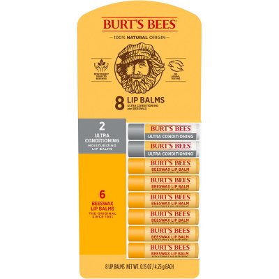 Burt's Bees 100% natürlicher Lippenbalsam mit Bienenwachs, 8er-Pack.