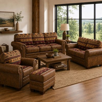 Sierra Mountain Lodge, Solid Wood, 4-Piece Living Room Set