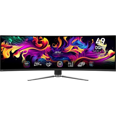شاشة ألعاب MSI منحنية OLED مقاس 49 بوصة، 144 هرتز، 0.03 مللي ثانية