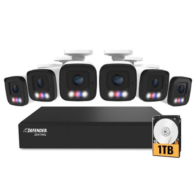 نظام أمان Defender AI POWERED Sentinel 4K فائق الدقة بسلكي 8 قنوات NVR PoE مع 6 كاميرات معدنية وقرص صلب 1 تيرابايت