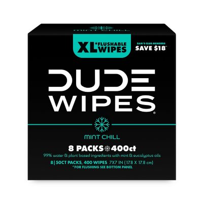 مناديل DUDE XL المبللة القابلة للرمي في المرحاض، بالنعناع المنعش، 8 عبوات، 400 منديل