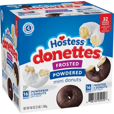Hostess Donettes Variety Pack Donuts, حجم وجبة خفيفة، 1.5 أوقية، 32 عبوة.