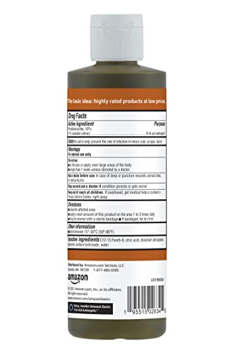 Basics First Aid Antiseptic, 10% Povidone Iodine Solution First Aid Antiseptic, Unflavored, 8 Fluid Ounces, 1-Pack (Previously Solimo)