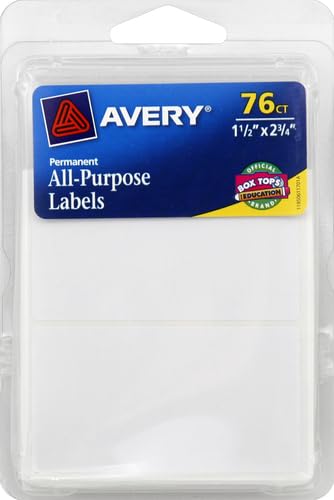 Avery Multi-Use Permanent Labels, 1.5" x 2.75", White, Non-Printable, 76 Blank Labels Total (6117)