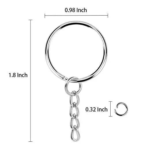 KANSPHY 100 Pack Key Ring with Chain and Open Jump,1 inch Split Round Keychain Rings Bulk for Craft Making Jewelry
