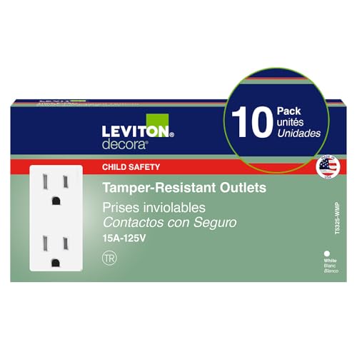Leviton 15 Amp Decora Tamper-Resistant Duplex Electrical Wall Outlet, 10 Pack, T5325-WMP, White