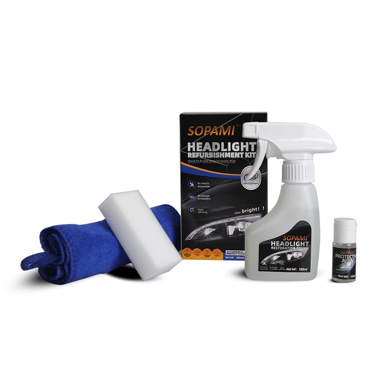 SOPAMI Automotive Headlight Restoration Kit Oxidized and Yellowed Automotive Headlamps Blurring Enhanced Crystallization Coating Refurbisher,Maximum Gloss & Shine – Extremely Hydrophobic