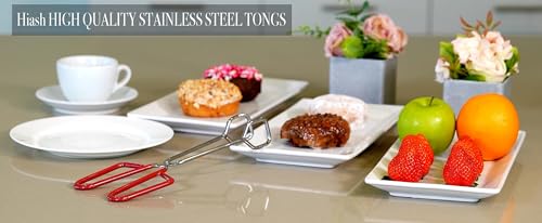 Hiash 10-Inch Heavy Duty Stainless Steel Kitchen Tongs - Non-Slip Comfortable Red Grip, Scissor Design, Heat Resistant for BBQ and Cooking
