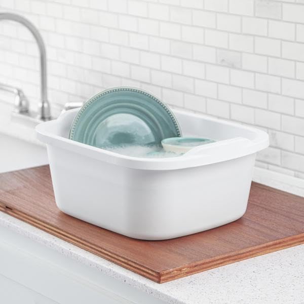 Tribello Plastic Wash Tub Dishpan Basin and Foot Bath for Soaking Feet, Laundry Hand Wash Bucket, Dish Pans for Washing and Storage Cleaning Supplies - 12 Quarts - Heavy Duty - Made in USA (White)