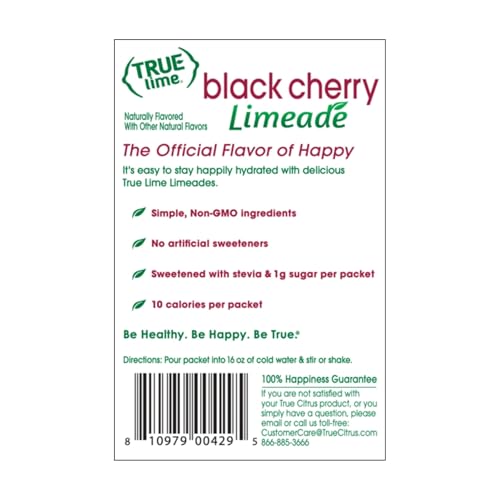 TRUE LIME Black Cherry Limeade Drink Mix (10 Packets) | Made from Real Limes | No Preservatives, No Artificial Sweeteners, Gluten Free | Water Flavor Packets & Water Enhancer with Stevia