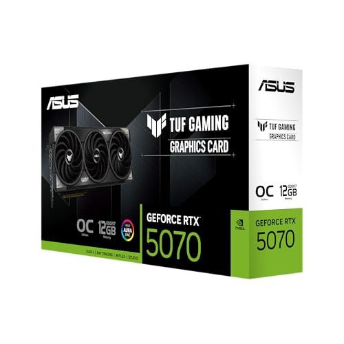 ASUS TUF Gaming GeForce RTX ™ 5070 12GB GDDR7 OC Edition Gaming Graphics Card (PCIe® 5.0, HDMI®/DP 2.1, 3.125-slot, Military-Grade Components, Protective PCB Coating, axial-tech Fans)