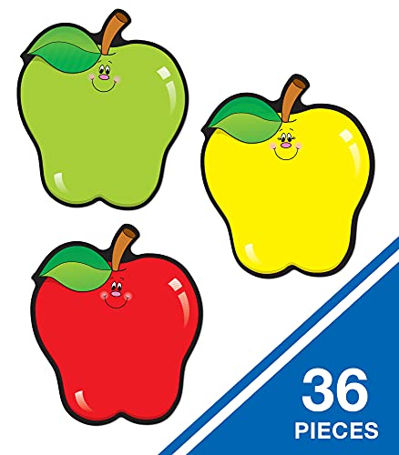Carson Dellosa 36PC Apple Cutouts, Red, Yellow, and Green Back to School Decorations for White Board, Name Tags, Seasonal Classroom Decor and Teacher Supplies