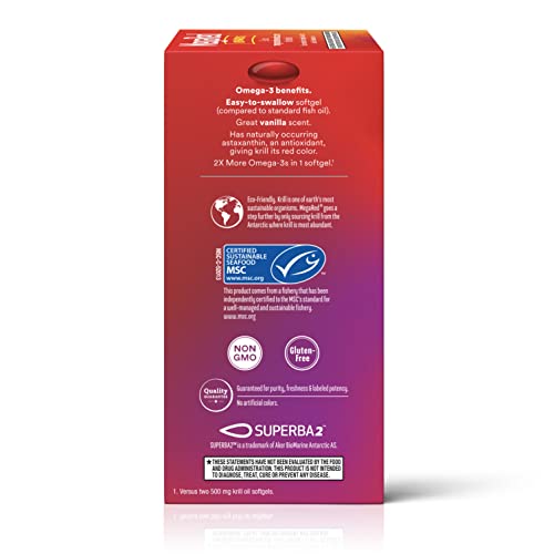 MegaRed Ultra Strength 1000mg Omega-3 Krill Oil Supplement with EPA/DHA, Astaxanthin & Phospholipids, No Fish Oil Aftertaste Supports Heart, Brain, Joint and Eye Health, 60 Count Softgels.