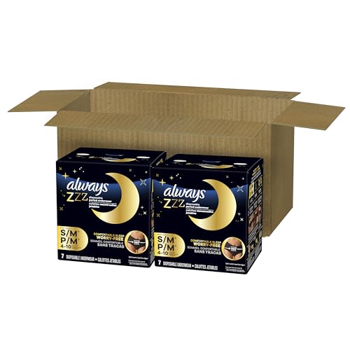 Always ZZZ Overnight Disposable Period Underwear for Women Small/Medium, 360° Coverage for Worry-Free Nights, 14 Count (2 Packs of 7)