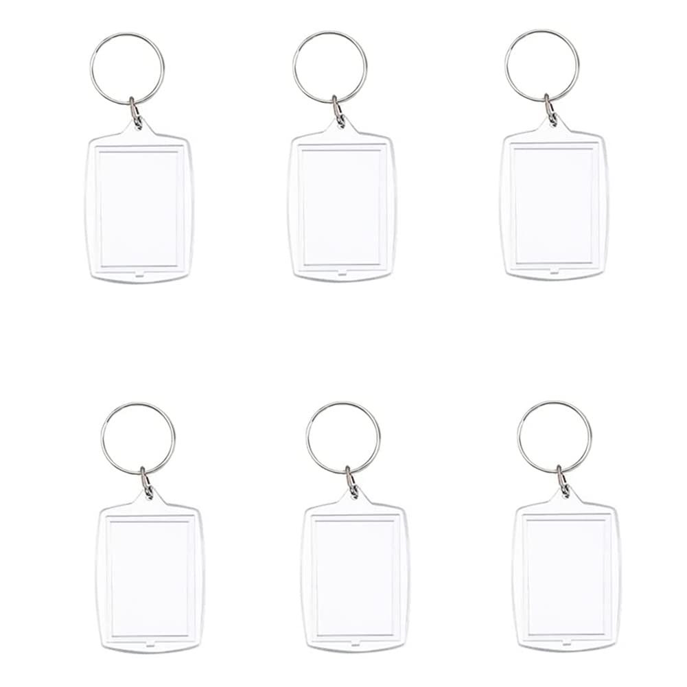 Medsuo 6pcs Double Sided Blank Picture Keychain Personalised Photo Key Fob Holder with Split Ring for Insert 1.7 x 1.1 Photo