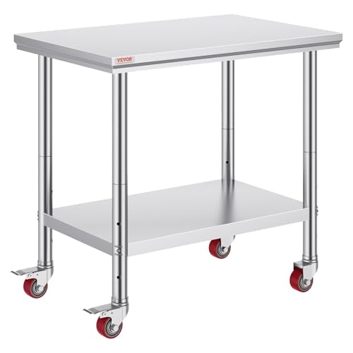 Vevor Mophorn Stainless Steel Work Table 36x24 Inch with 4 Wheels, Casters Heavy Duty Food Prep Worktable for Commercial Kitchen Restaurant, Silver