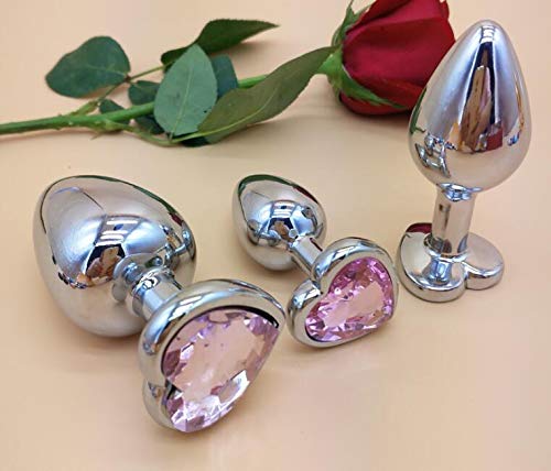 3Pcs Set Luxury Metal Butt Toys Heart Shaped Anal Trainer Jewel Butt Plug Kit S&M Adult Gay Anal Plugs Woman Men Sex Gifts Things for Beginners Couples Large/Medium/Small,Pink