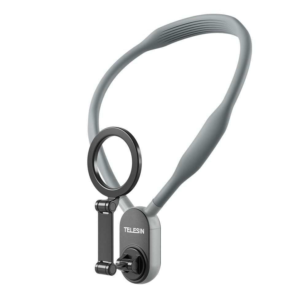 TELESIN Magnetic Neck Mount for Phones, Neck Cell Phone Holder POV/Vlog Selfie Mount Hand Free Phone Neck Holder Chest Stand Strap Video Recording for iPhone 17 16 15 14 13 12 Seires Android Phones