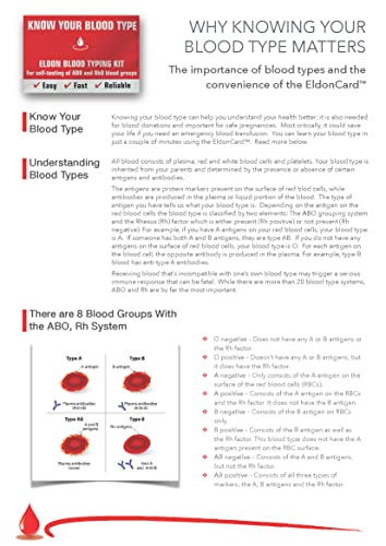 Eldoncard INC Blood Type Test (Complete KIT) - Find Out if You are A, B, O, AB & RH- Results in Minutes - Air Sealed Envelope, Safety Lancet, Micropipette, Cleansing Swab - 1 Pack