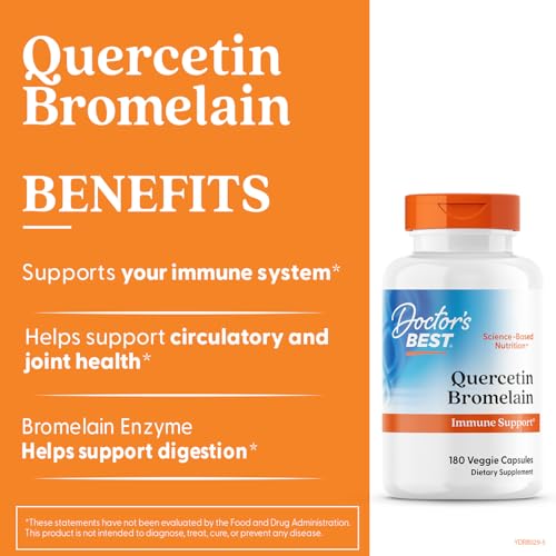 Doctor's Best Quercetin Bromelain, Immunity Support Capsule, Heart, Joint & Healthy Respiratory System, Non-GMO, Vegan, Gluten Free, Soy Free,180 VC