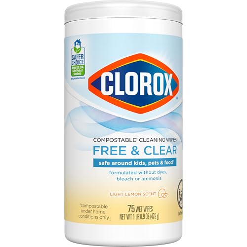 Clorox Free & Clear Cleaning Wipes, Light Lemon Scent, 75 Count, Pack of 3 (Pack May Vary)