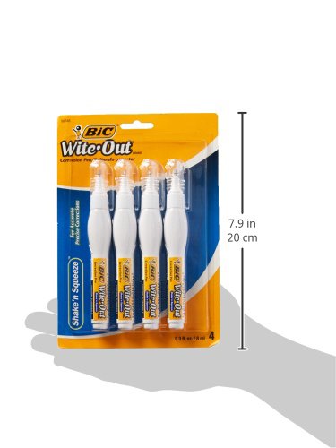 BIC Wite-Out Brand Shake 'n Squeeze Correction Pen, 8 ML Correction Fluid, 4-Count Pack of white Correction Pens, Fast, Clean and Easy to Use Pen Office or School Supplies