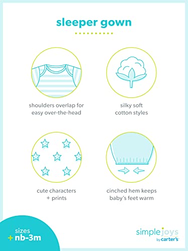 Simple Joys by Carter's Baby Boys' Cotton Sleeper Gown, Pack of 3, Heather/Stripe/Whales, 0-3 Months
