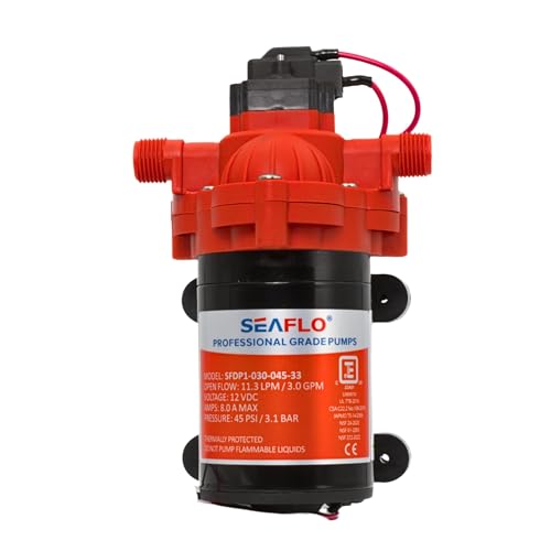 SEAFLO 33 Series 12V DC RV/Camper/Boat/Off-Grid Fresh Water Pressure Pump –12V, 3.0 GPM, 45 PSI, On Demand Self-Priming, Built-In Pressure Switch - NSF, CE & Rohs Certified, UL Listed, 4-Year Warranty