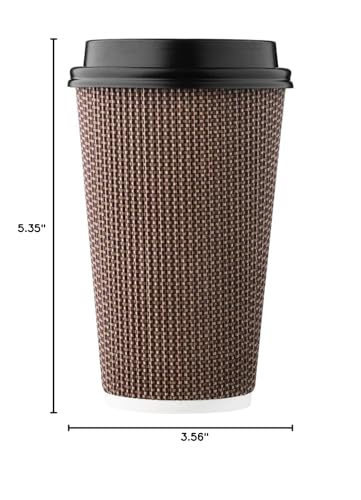 [85 SET]Harvest Pack 16 oz Coffee Cups, Disposable Insulated Ripple Coffee Cups, Double-Walled To go Cups with Lids, Brown Geometric, Drinking Paper Cups for Tea Hot Chocolate Drinks