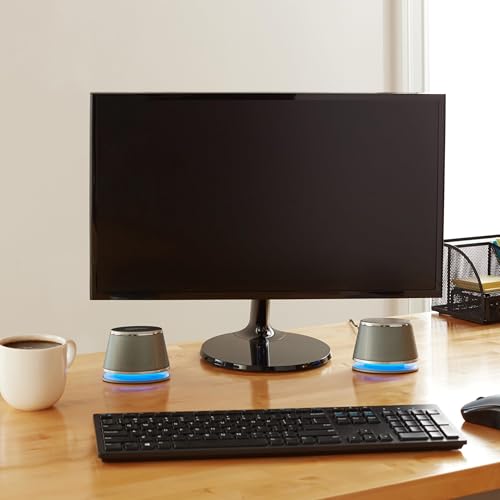 Amazon Basics Stereo 2.0 Speakers for PC or Laptop with Volume Control, 3.5mm Aux input, USB-Powered, 1 Pair, Silver